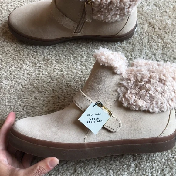 Cole Haan Nantucket Cozy Ankle Boot buckle suede shoe shearling size 7.5 - Picture 7 of 10